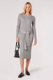 Apricot Grey Heavy Ribbed Tie Front Dress - Image 4 of 5