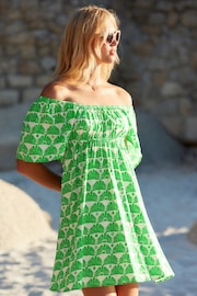 Green Palm Flutter Sleeve Summer Mini Dress - Image 1 of 5