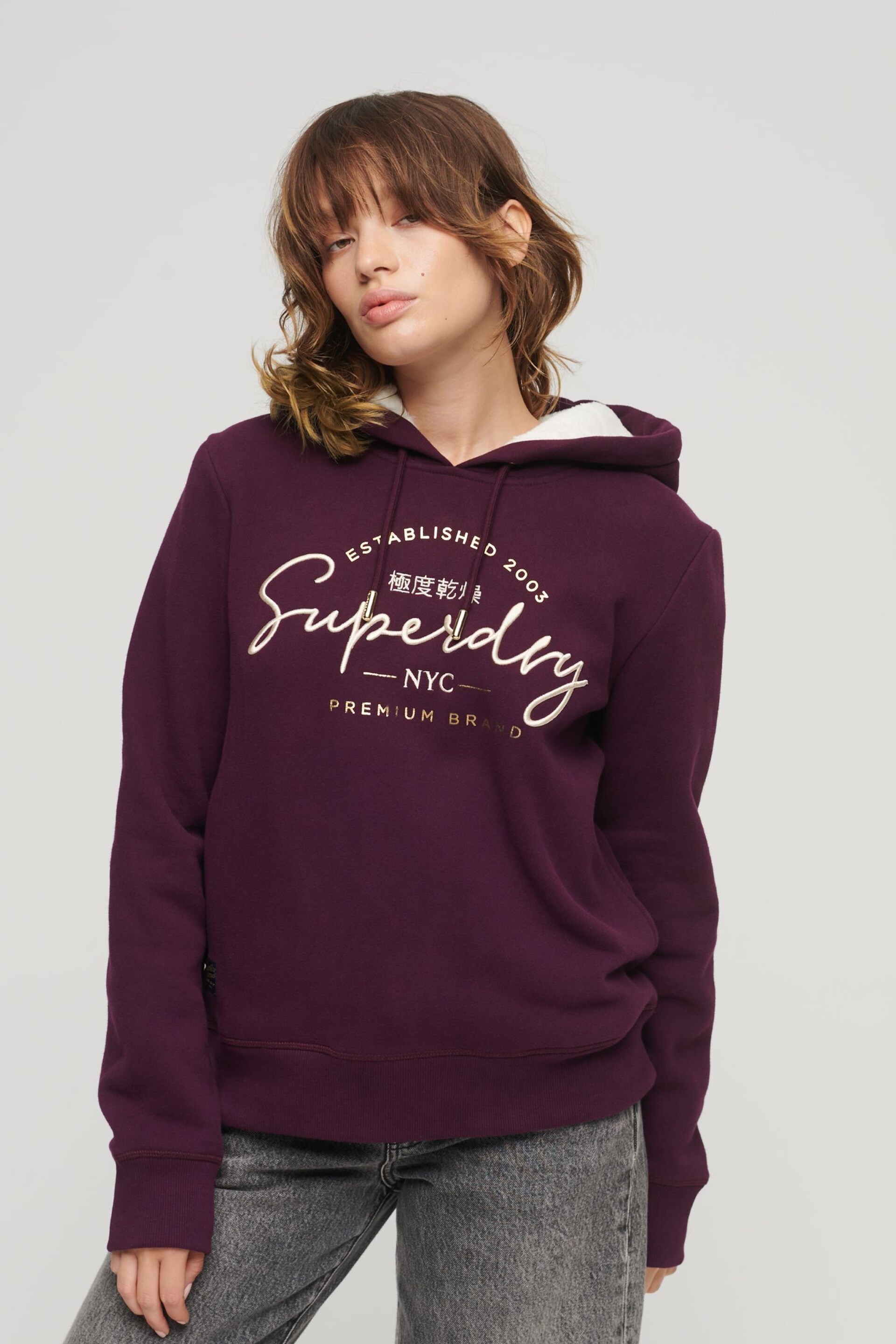 Superdry Purple Luxe Metallic Logo Hoodie - Image 1 of 3