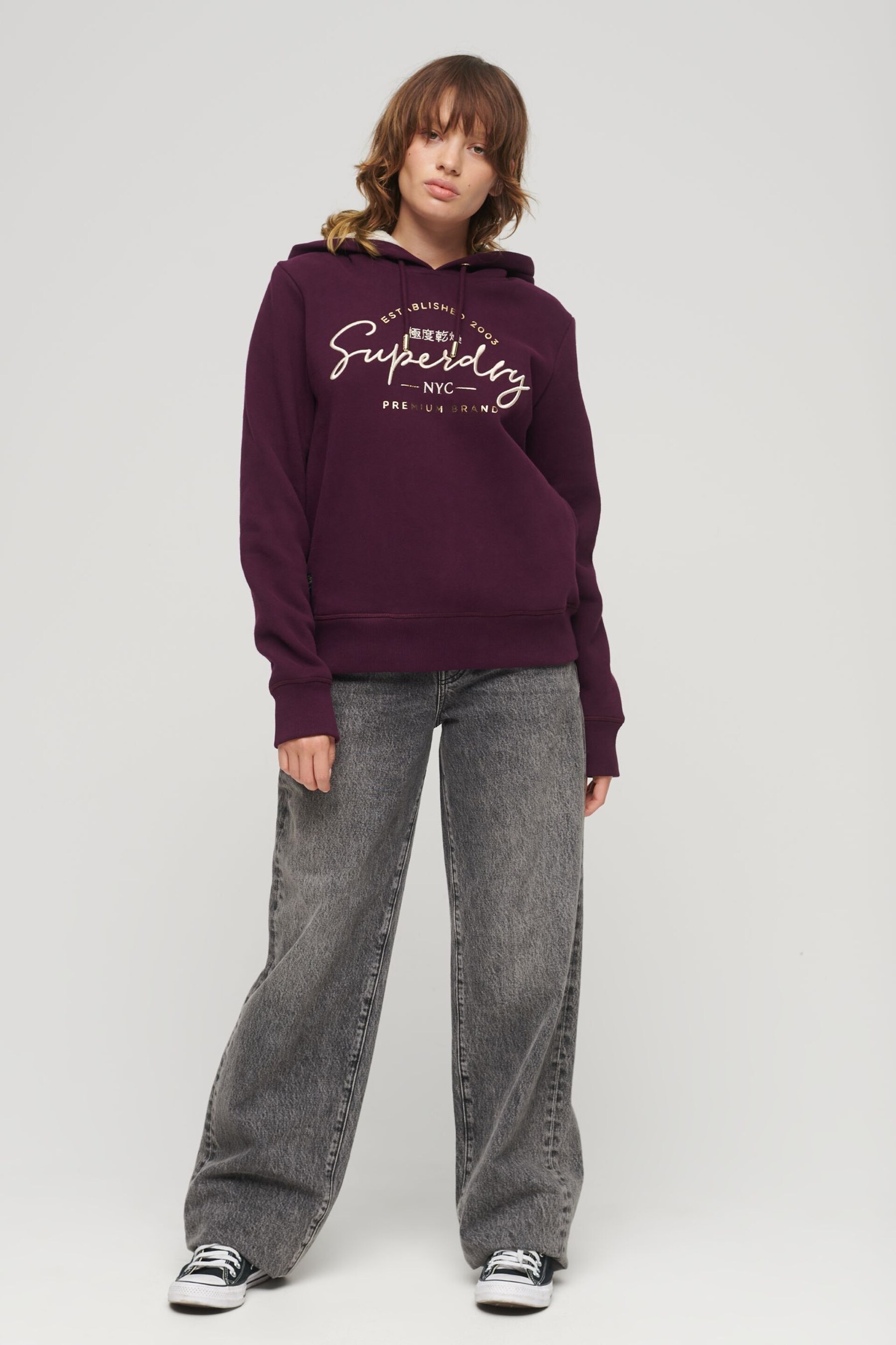 Superdry Purple Luxe Metallic Logo Hoodie - Image 3 of 3