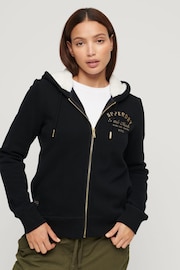 Superdry Black Luxe Metallic Logo Zip Hoodie - Image 1 of 3