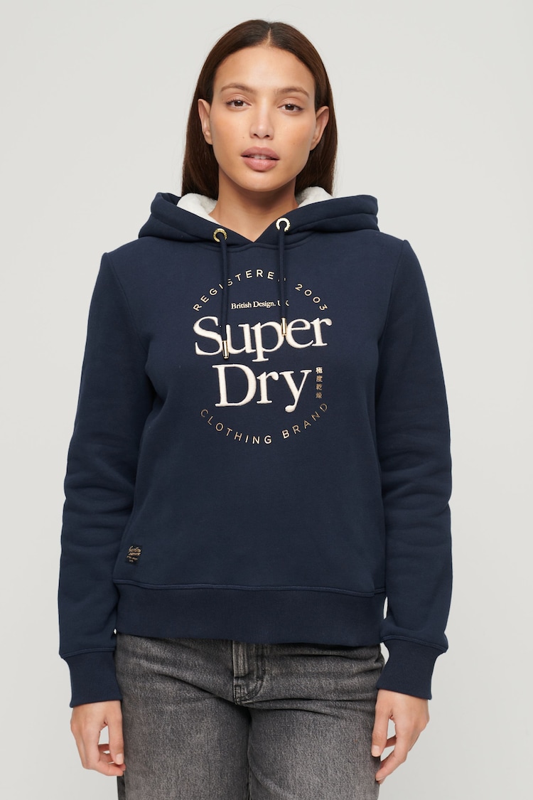 Superdry Blue Luxe Metallic Logo Hoodie - Image 1 of 3