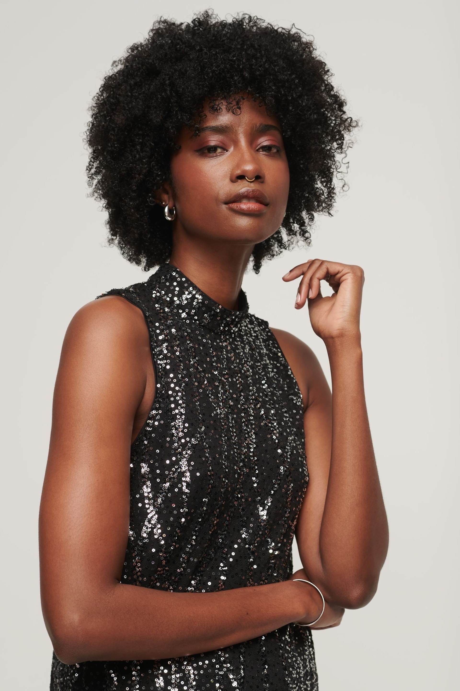 Superdry Black Sleeveless Sequin A Line Mini Dress - Image 2 of 3