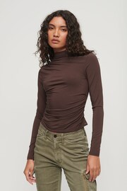 Superdry Brown Long Sleeve Ruched Mock Neck Top - Image 1 of 3