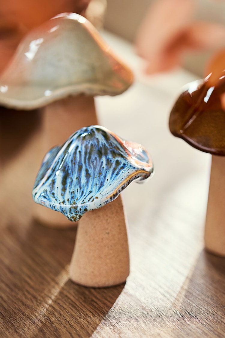 Set of 3 Natural Ceramic Reactive Glaze Toadstool Ornaments - Image 2 of 4