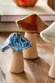 Set of 3 Natural Ceramic Reactive Glaze Toadstool Ornaments - Image 3 of 4