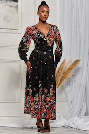 Jolie Moi Black & Red Symmetrical Print Amica Lace Maxi Dress - Image 6 of 6