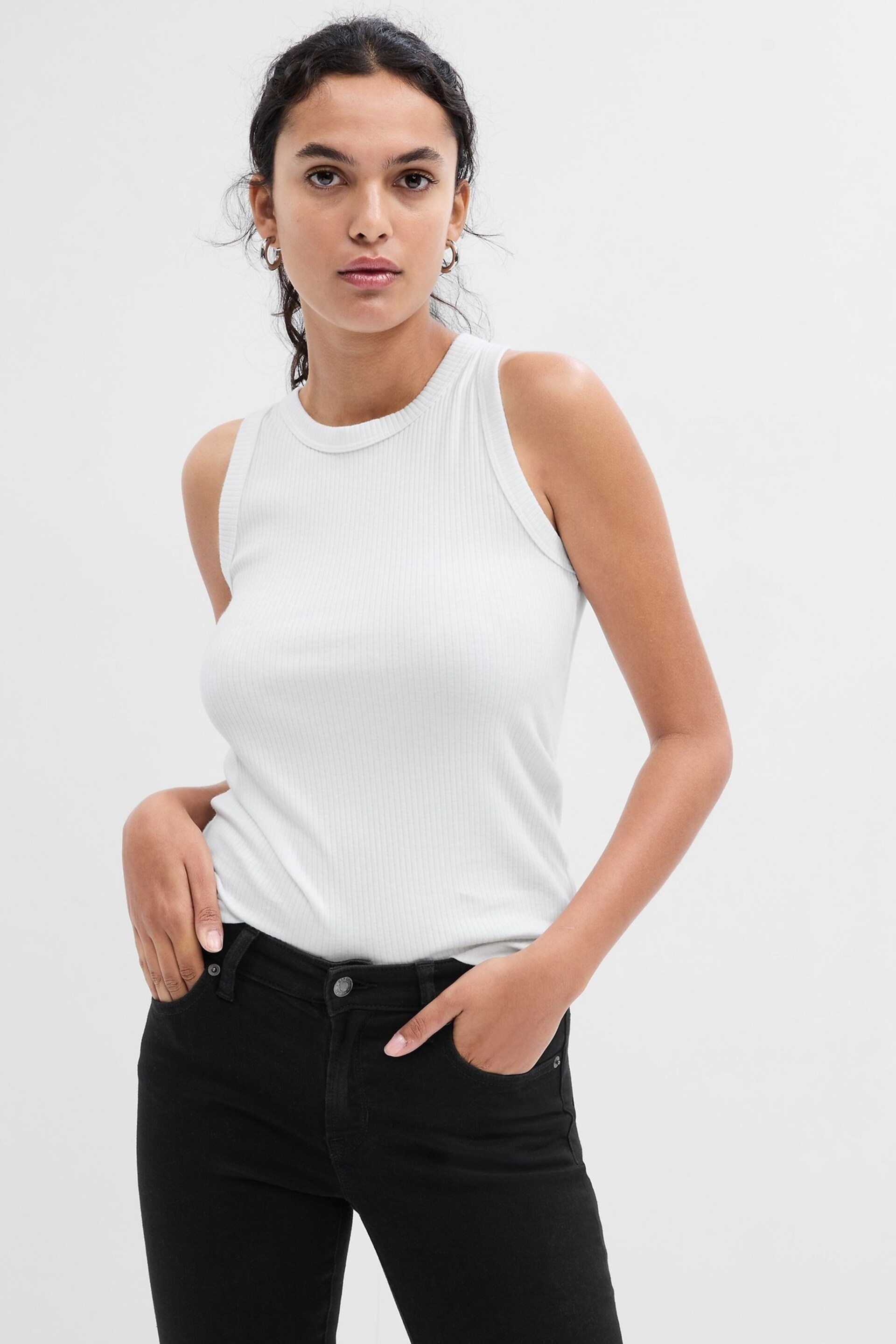 Gap White Ribbed Racer High Neck Vest Top - Image 1 of 1