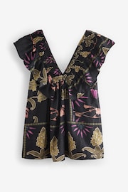 Black Floral Print Sleeveless Ruffle V-Neck Top - Image 5 of 6