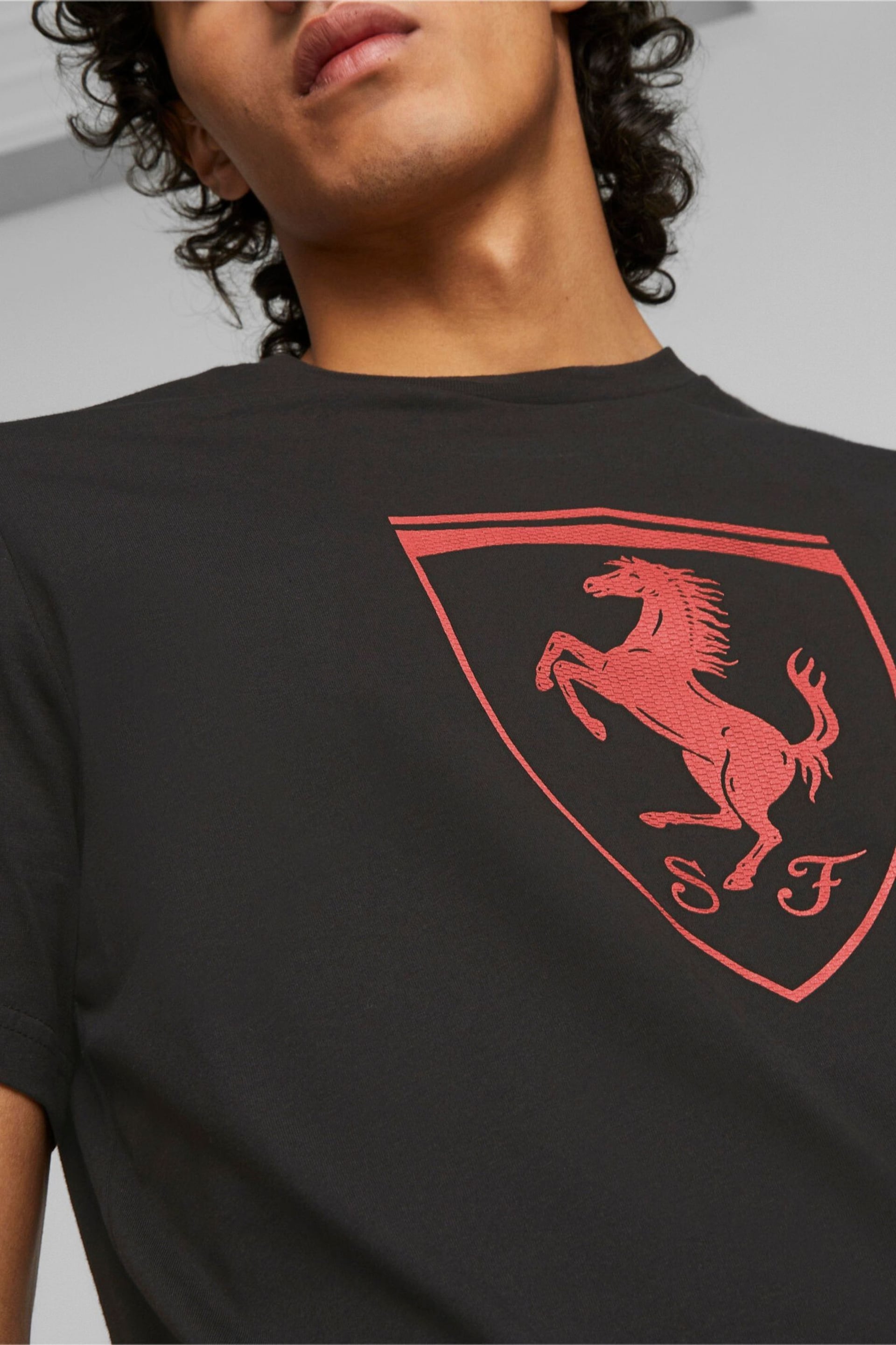 Puma Black Scuderia Ferrari Race Big Shield Mens Motorsport T-Shirt - Image 4 of 8