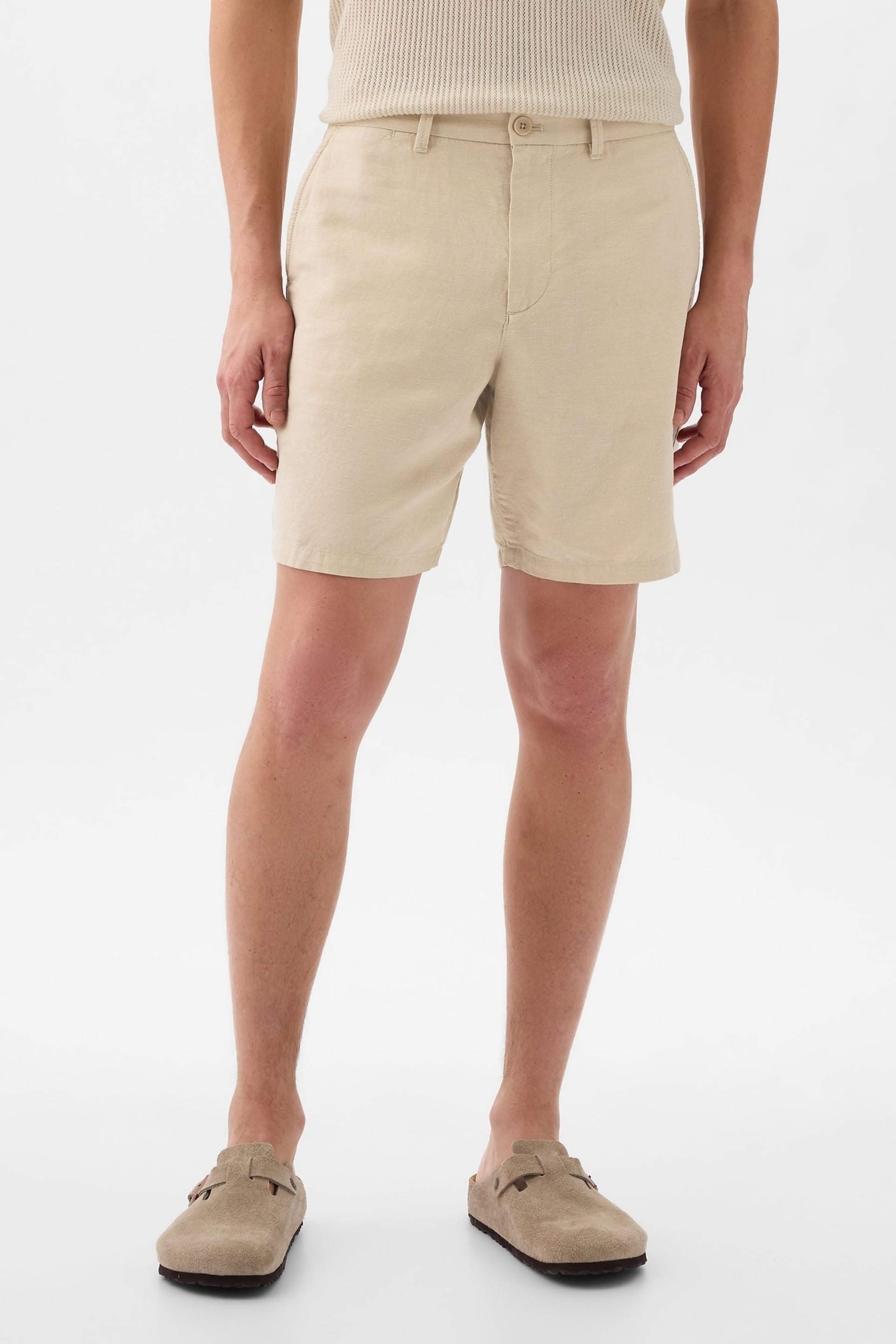 Gap Cream Linen Cotton Flat Front Shorts - Image 1 of 5