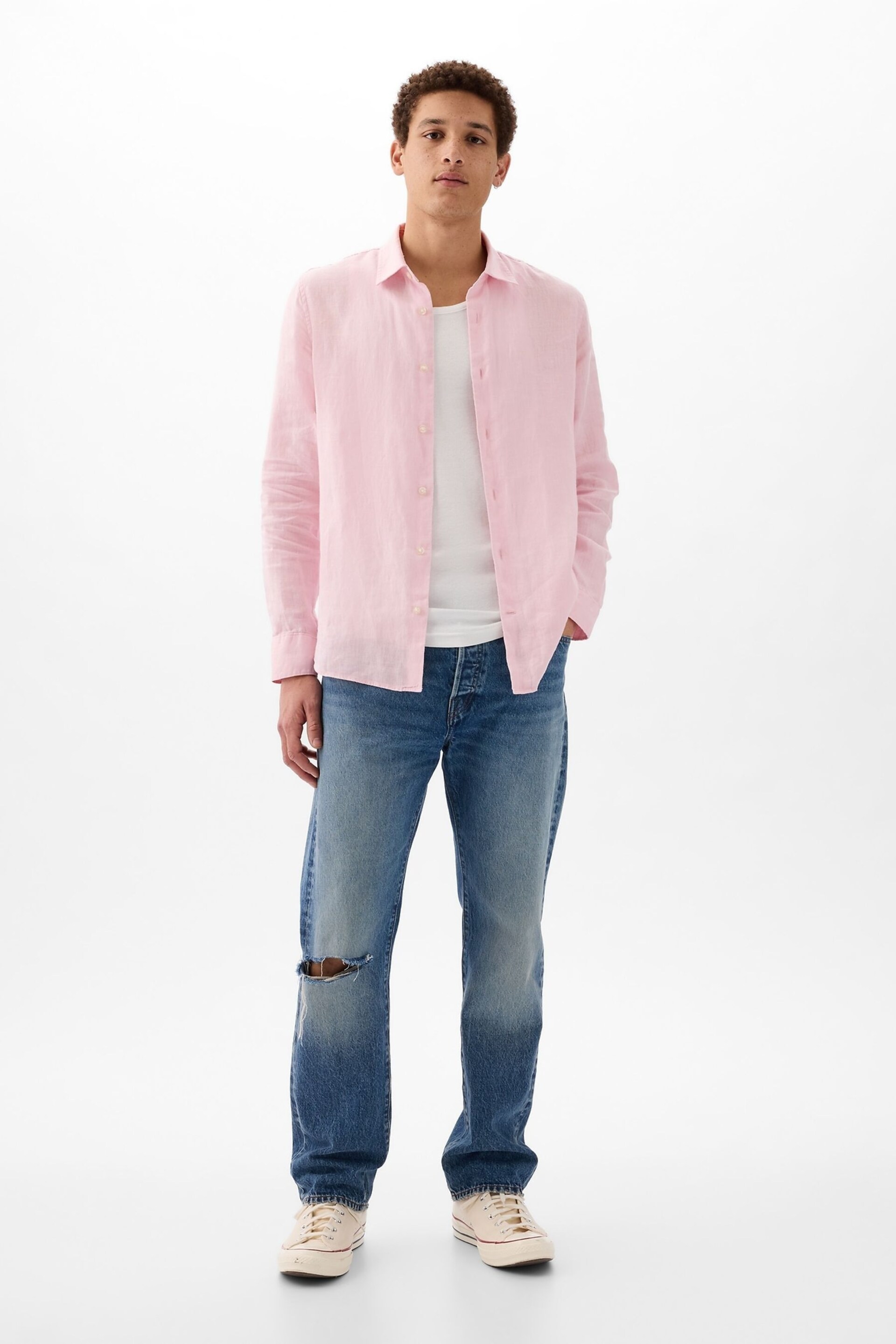 Gap Pink Soft Linen Long Sleeve Shirt - Image 3 of 3