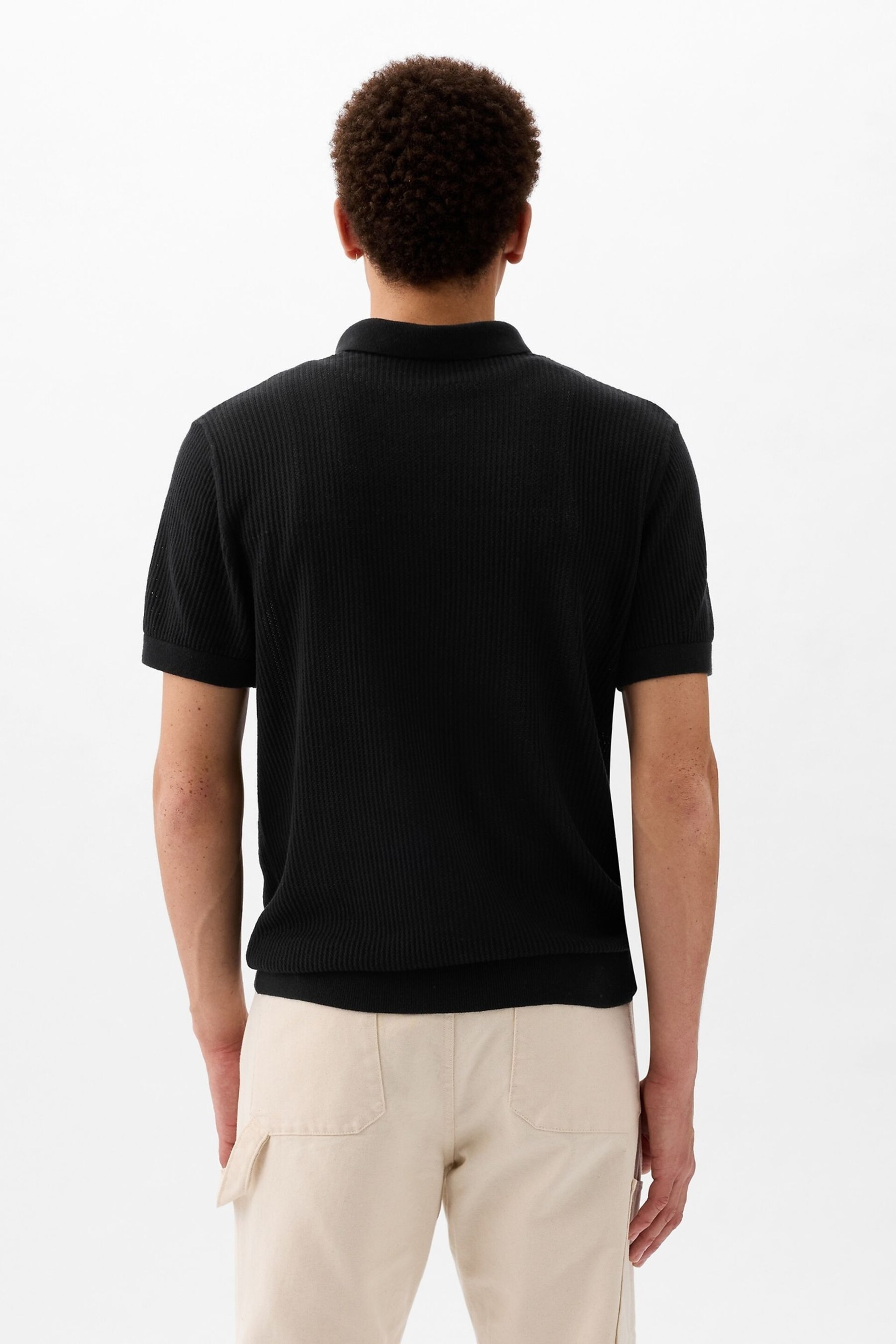 Gap Black Textured Short Sleeve Polo Shirt - Image 2 of 4