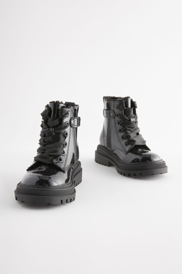 Black Patient Standard Fit (F) Chunky Lace-Up Boots - Image 1 of 6