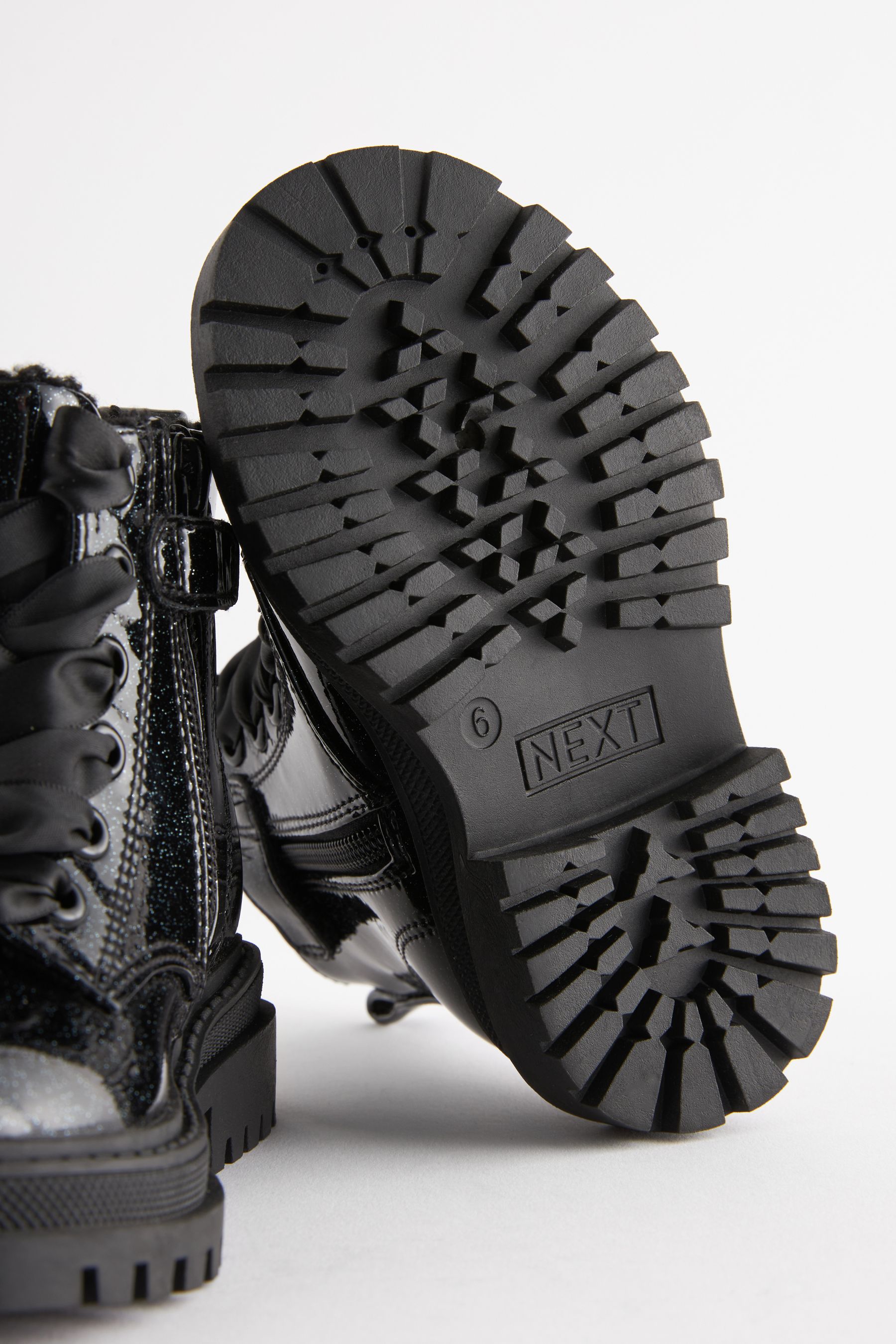 Buy Black Patent Standard Fit F Chunky Lace Up Ankle Boots from Next Georgia