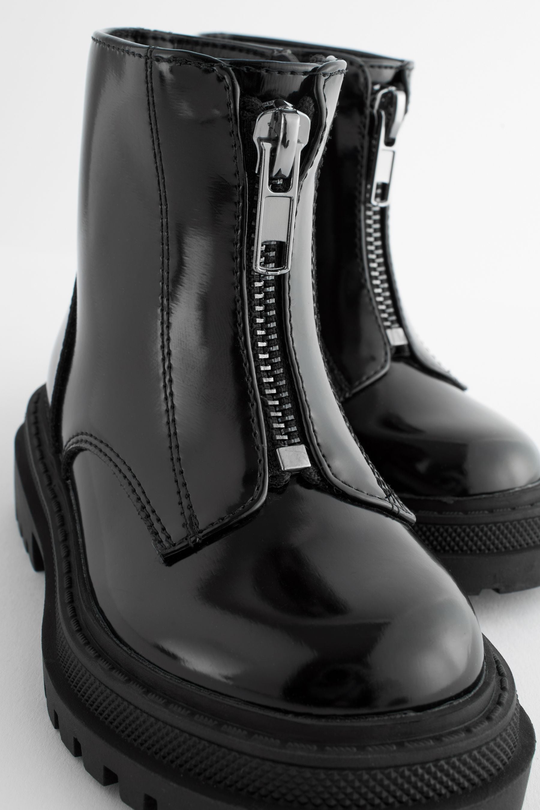 Black Patient Standard Fit F Zip Front Chunky Boots