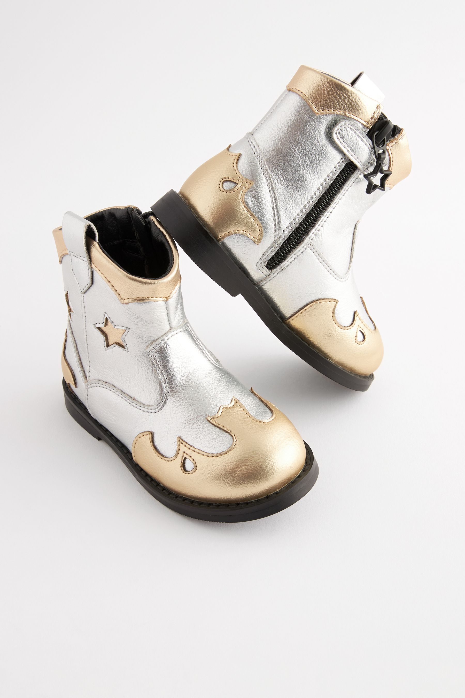 Gold and silver boots on sale