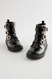 Black Patent Floral Buckle Boots - Image 1 of 6