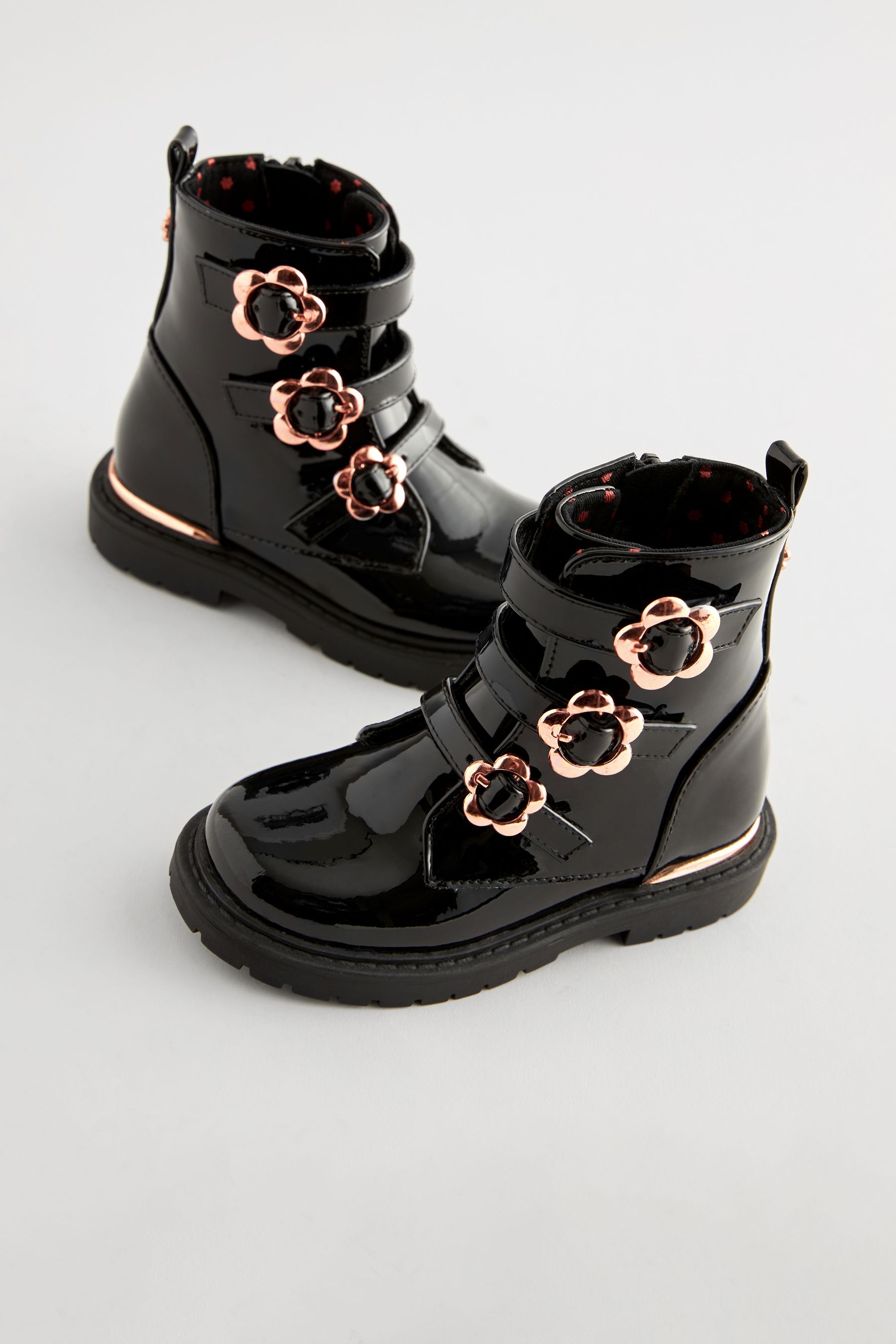 Black patent buckle boots cheap