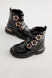 Black Patent Floral Buckle Boots - Image 3 of 6