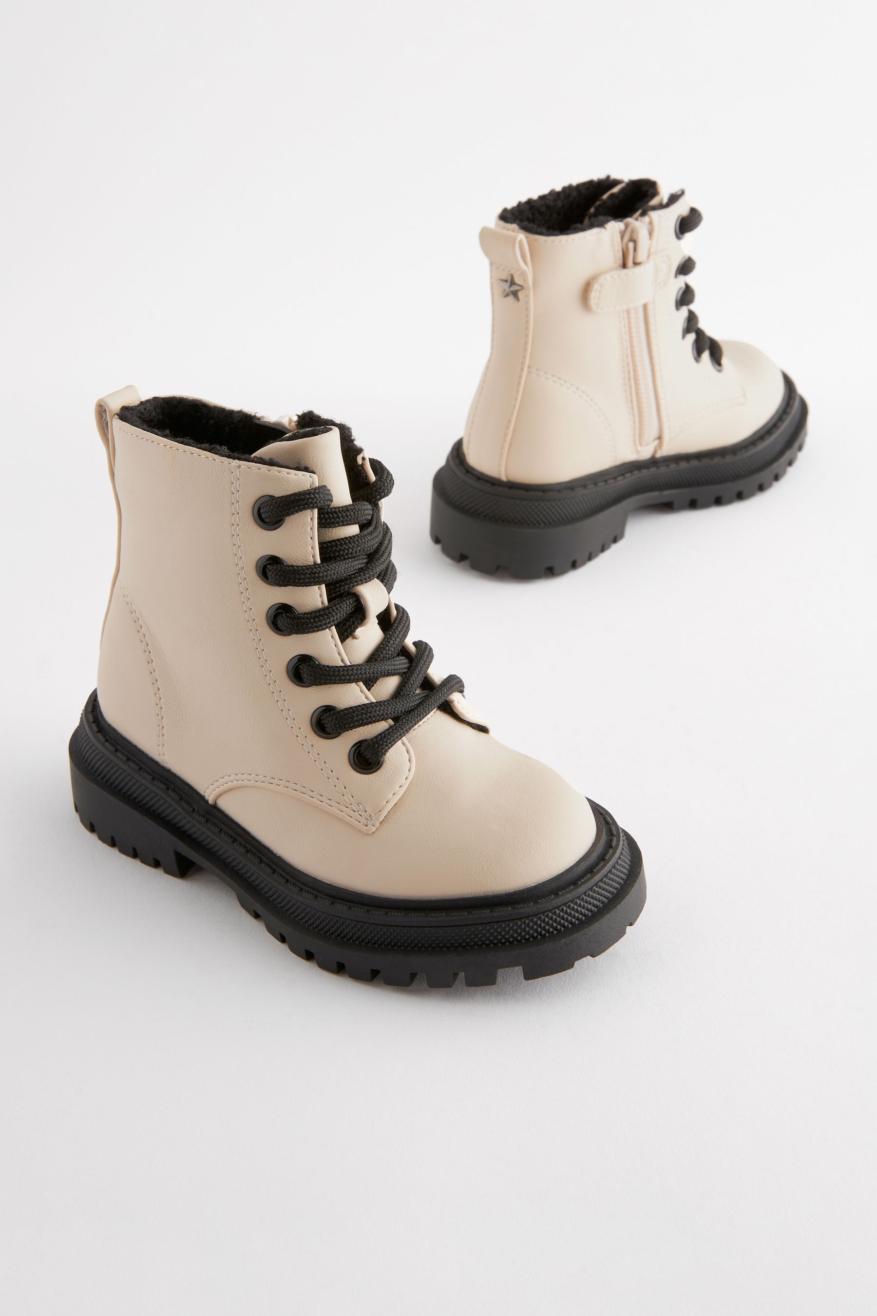 Buy Neutral White Standard Fit F Chunky Lace Up Ankle Boots from the Next UK online shop