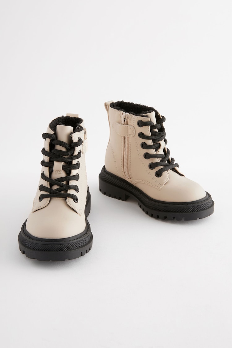 Neutral White Standard Fit (F) Chunky Lace-Up Boots - Image 5 of 5