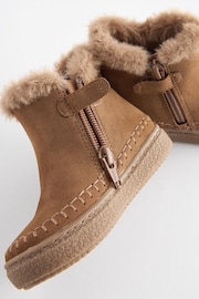 Tan Brown Faux Fur Lined Tassel Boots - Image 7 of 8