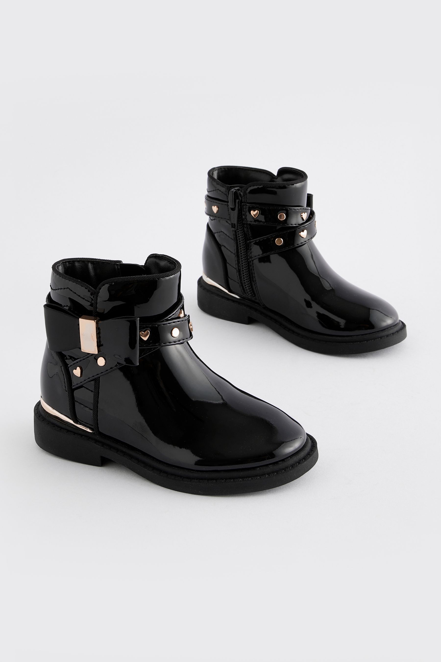 Buy Black Patent Bow Ankle Boots from Next Luxembourg