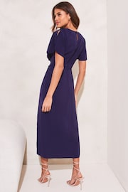 Lipsy Navy Petite Ruched Button Front Sleeved Midi Dress - Image 2 of 4