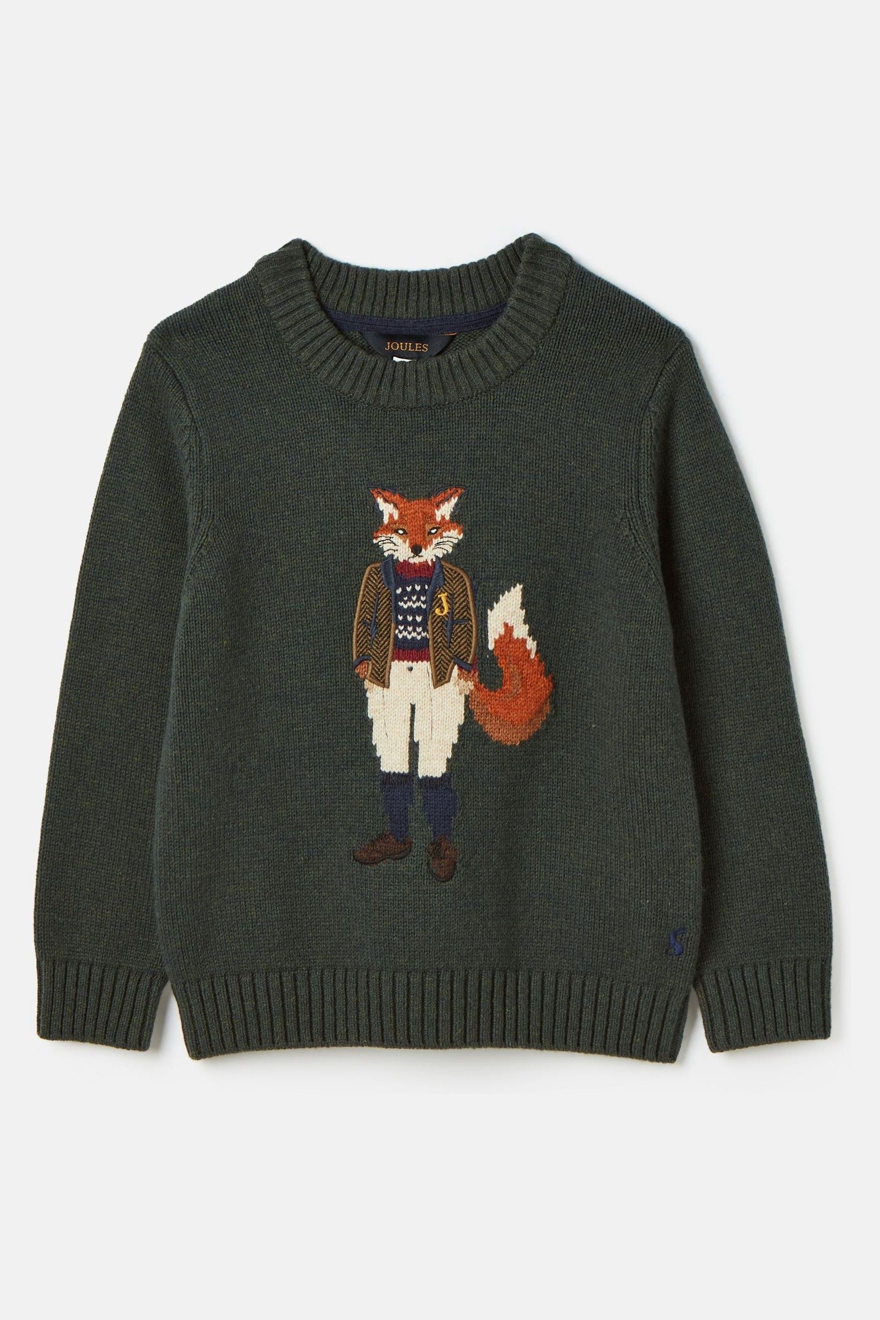Buy Joules Kids Jonty Green Intarsia Fox Artwork Jumper from the Next UK online shop