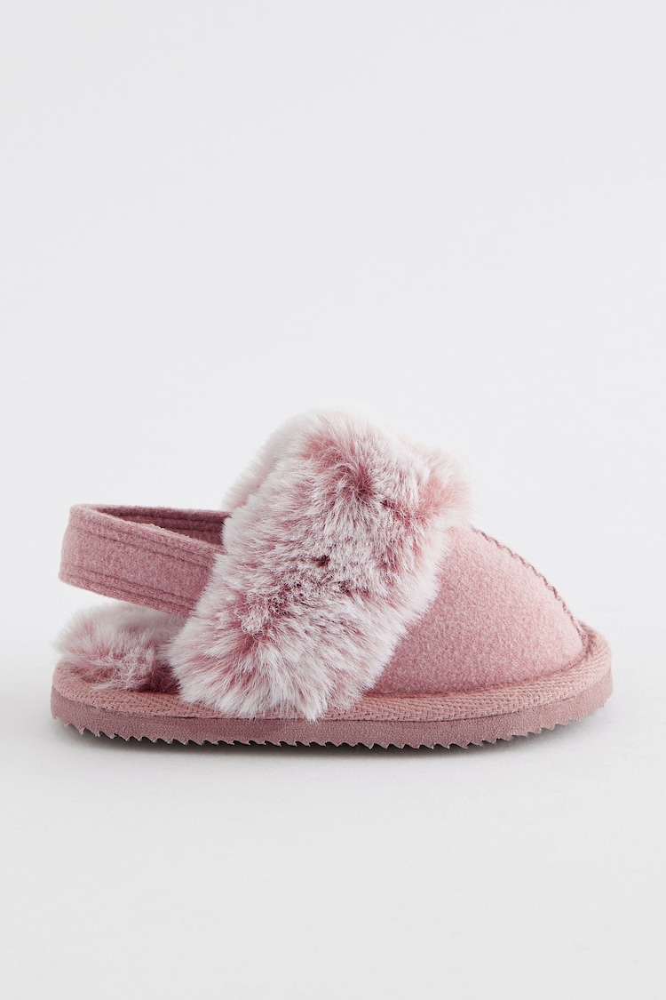 Pink Faux Fur Lined Mule Baby Slippers (0-18mths) - Image 2 of 5