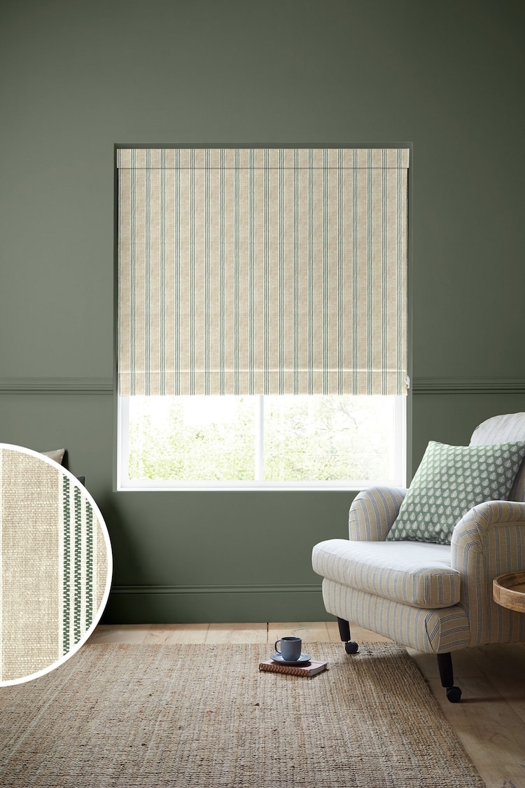 Emily Bond Fern Green George Printed Stripe Made to Measure 100% Cotton Roman Blind - Image 1 of 5