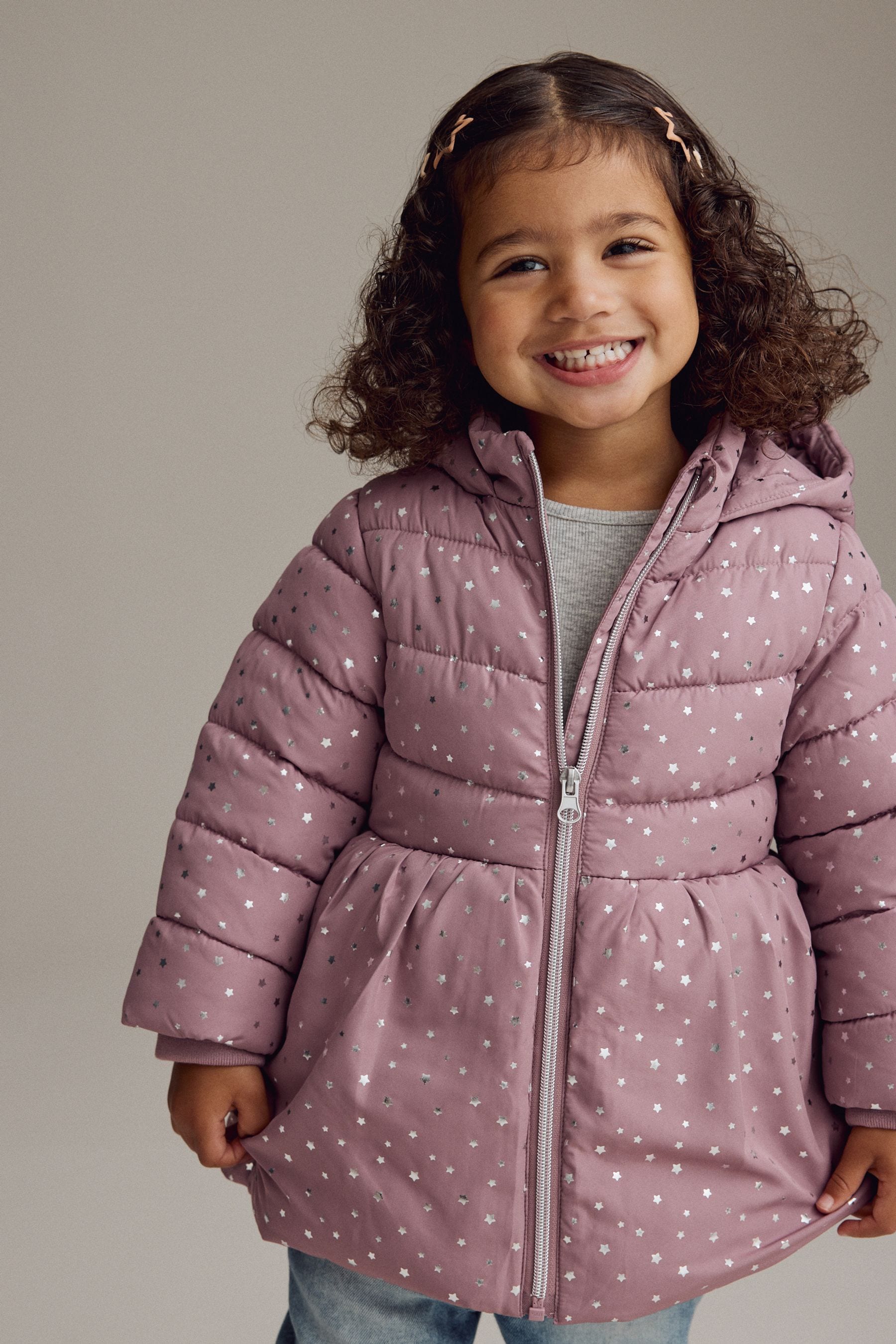 Pink Shower Resistant Foil Skirted Coat 3mths 7yrs