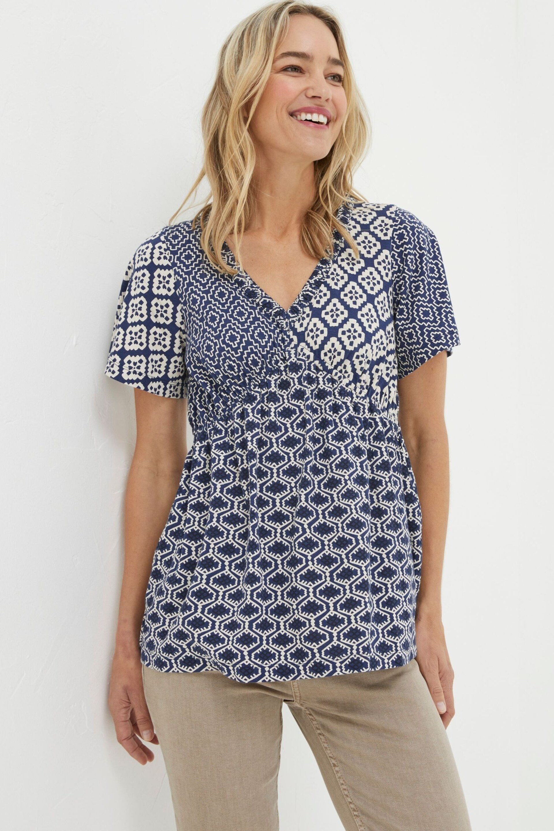 FatFace Blue Frankie Patchwork Geo Blouses - Image 1 of 5