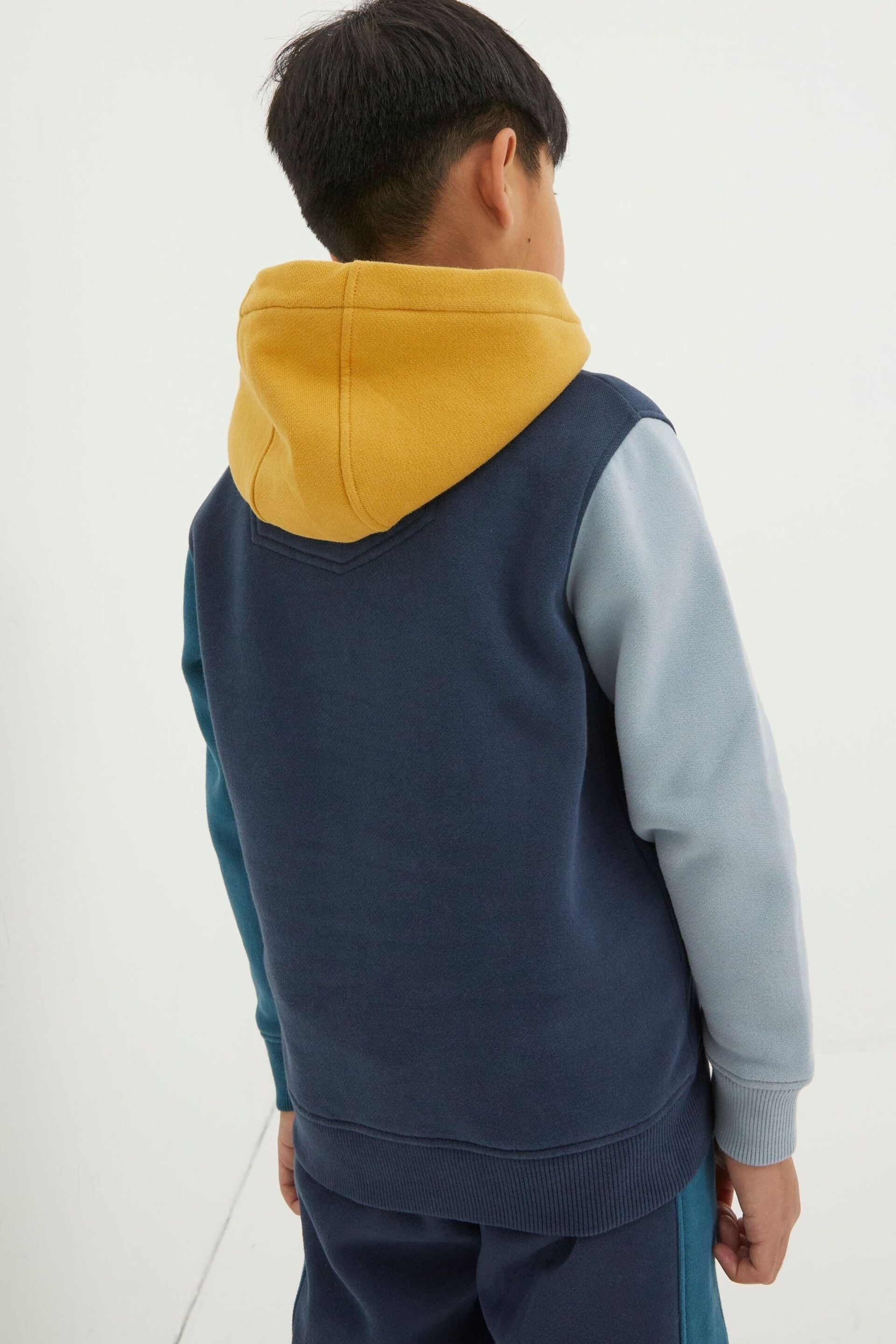 FatFace Blue Colourblock Popover Hoodie - Image 2 of 4