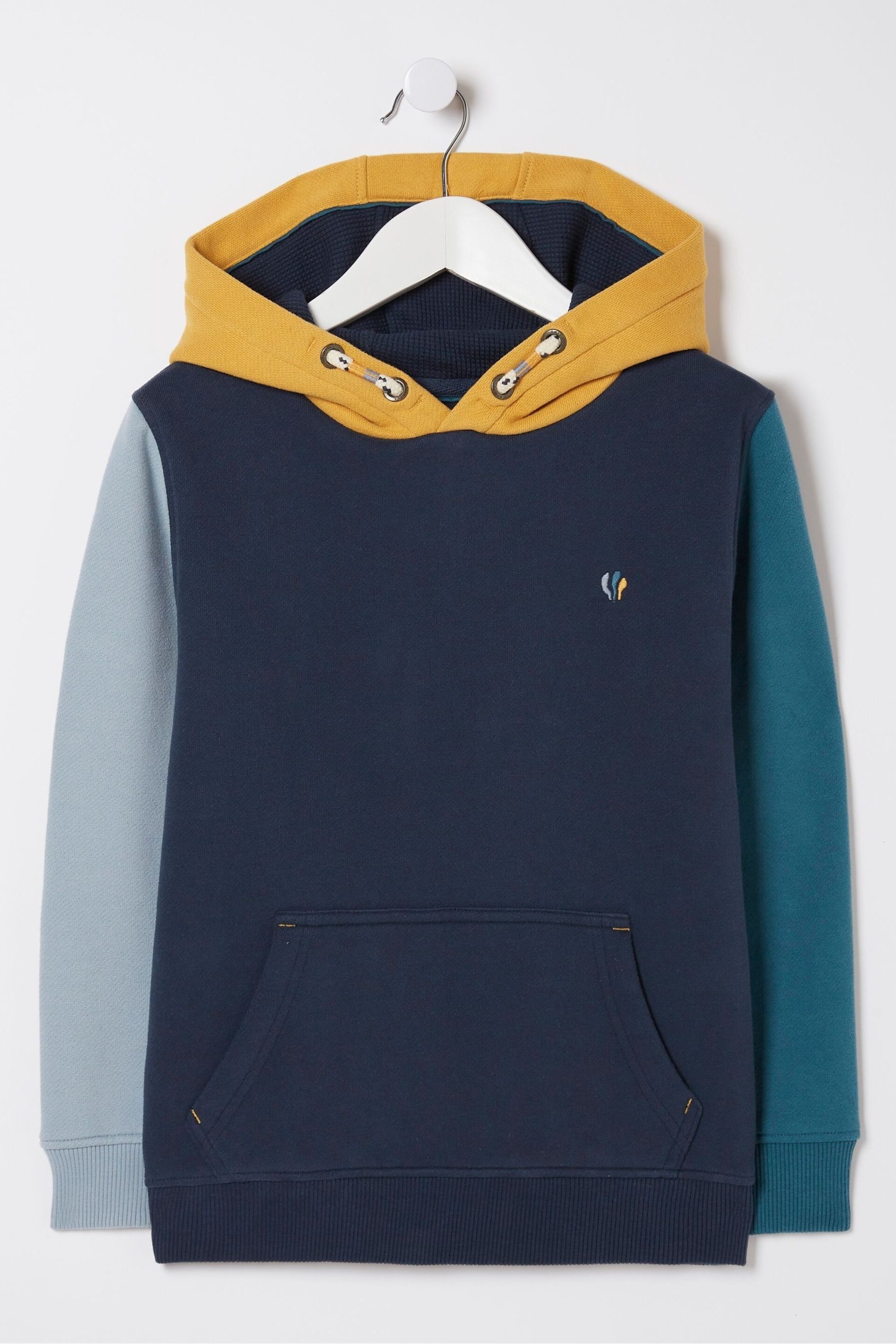 FatFace Blue Colourblock Popover Hoodie - Image 4 of 4