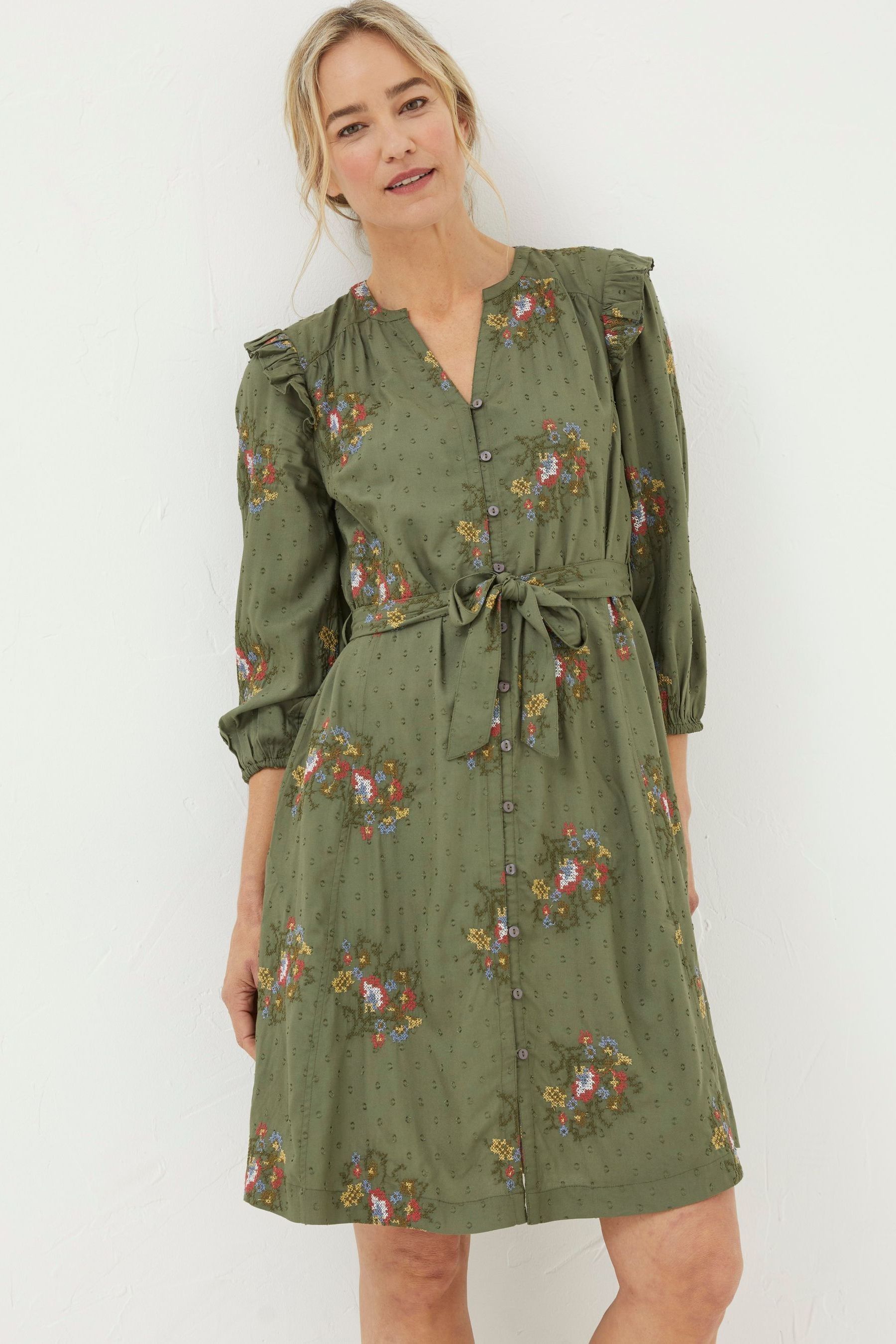 Buy FatFace Green Embroidered Shirt Dress from Next Luxembourg
