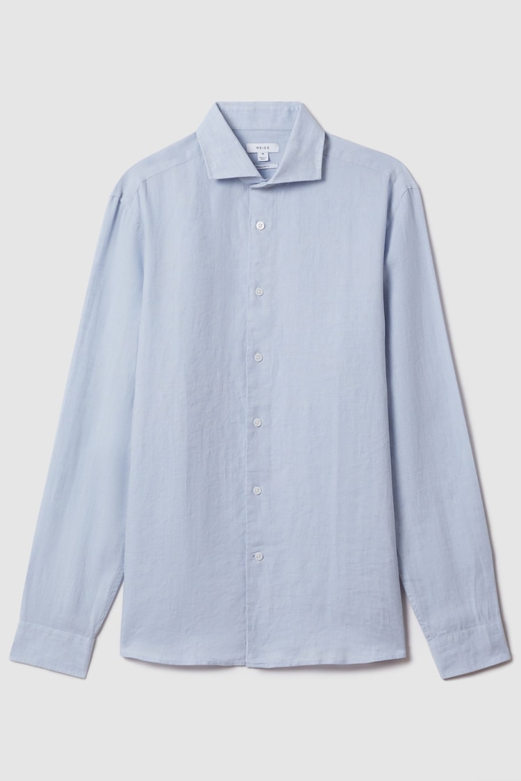 Reiss Light Blue Ruban Linen Button-Through Shirt - Image 2 of 6