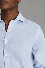 Reiss Light Blue Ruban Linen Button-Through Shirt - Image 4 of 6