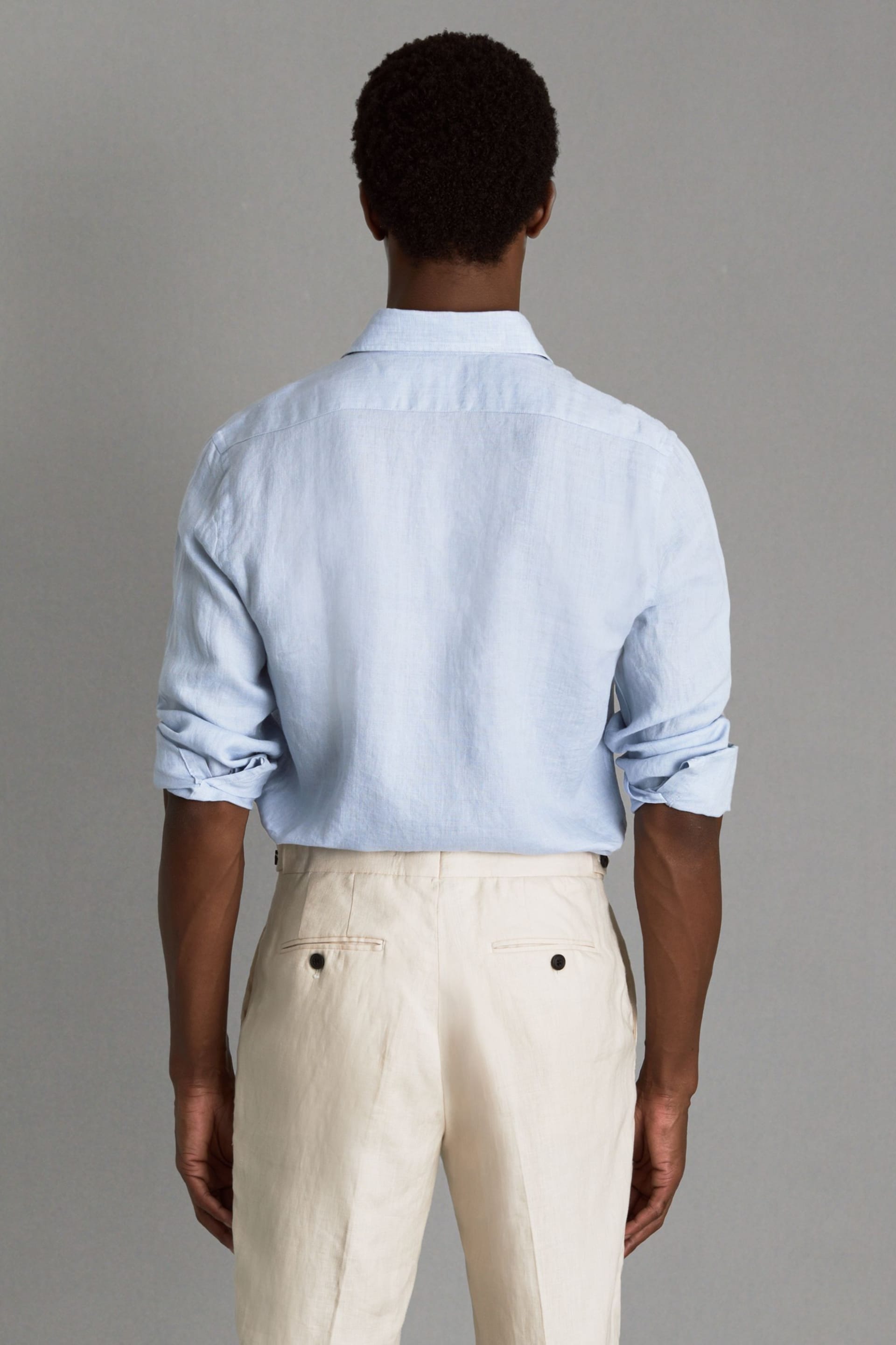 Reiss Light Blue Ruban Linen Button-Through Shirt - Image 5 of 6