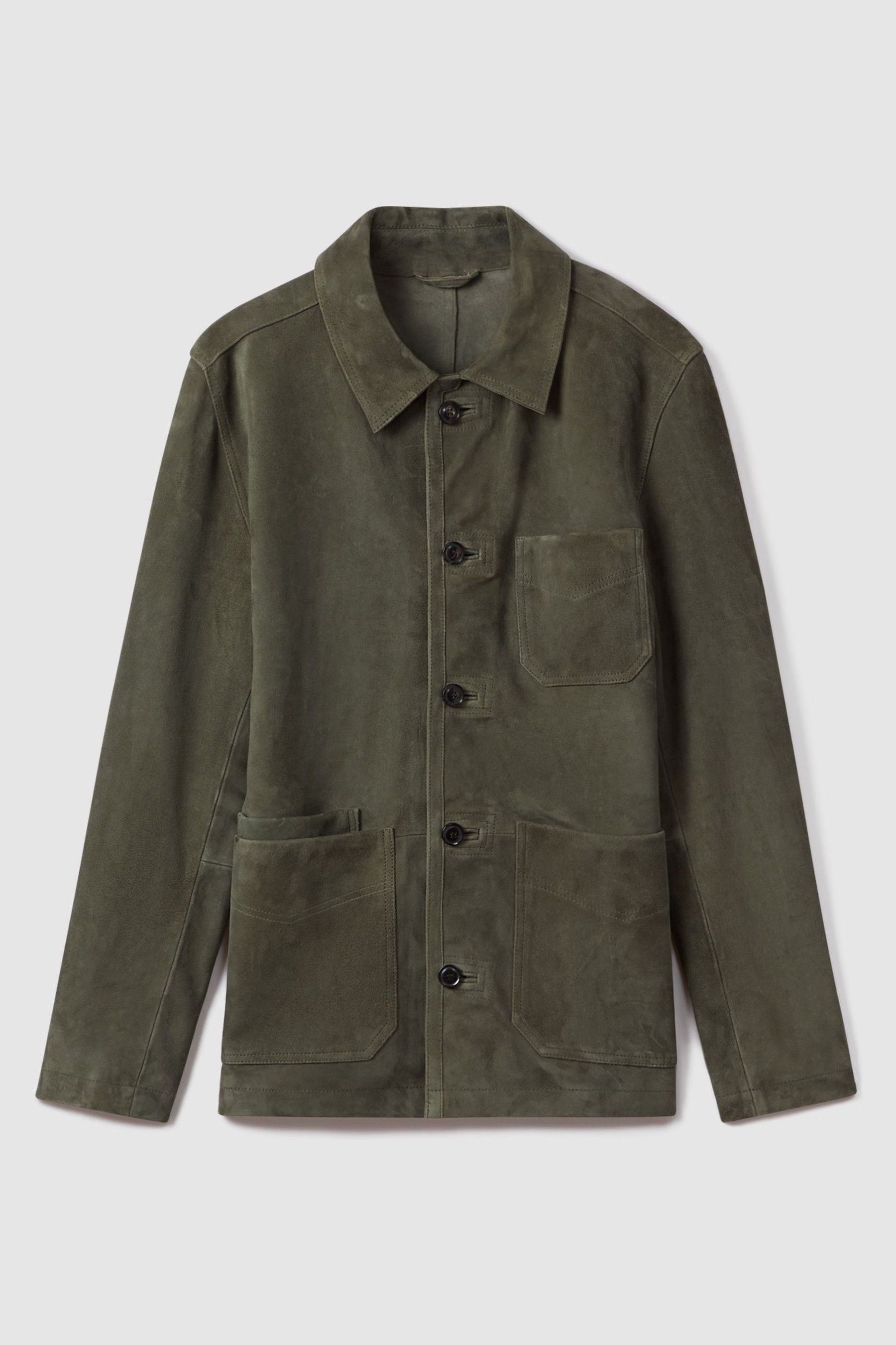 Buy Reiss Moss Green Roma Suede Button Through Jacket from Next Luxembourg