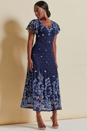 Jolie Moi Blue Mirrored Print Lace Maxi Dress - Image 1 of 7