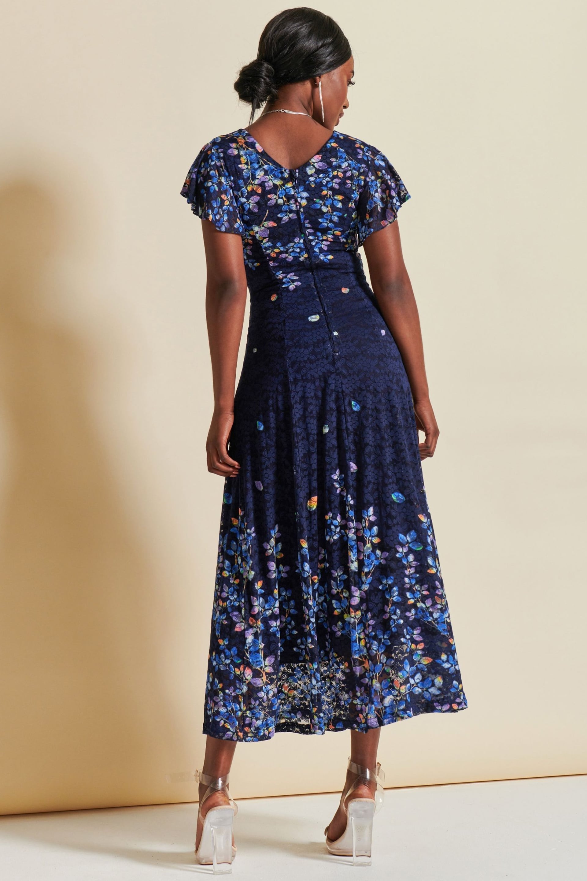 Jolie Moi Blue Mirrored Print Lace Maxi Dress - Image 3 of 7
