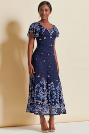 Jolie Moi Blue Mirrored Print Lace Maxi Dress - Image 4 of 7