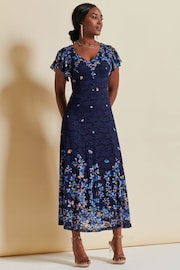 Jolie Moi Blue Mirrored Print Lace Maxi Dress - Image 6 of 7