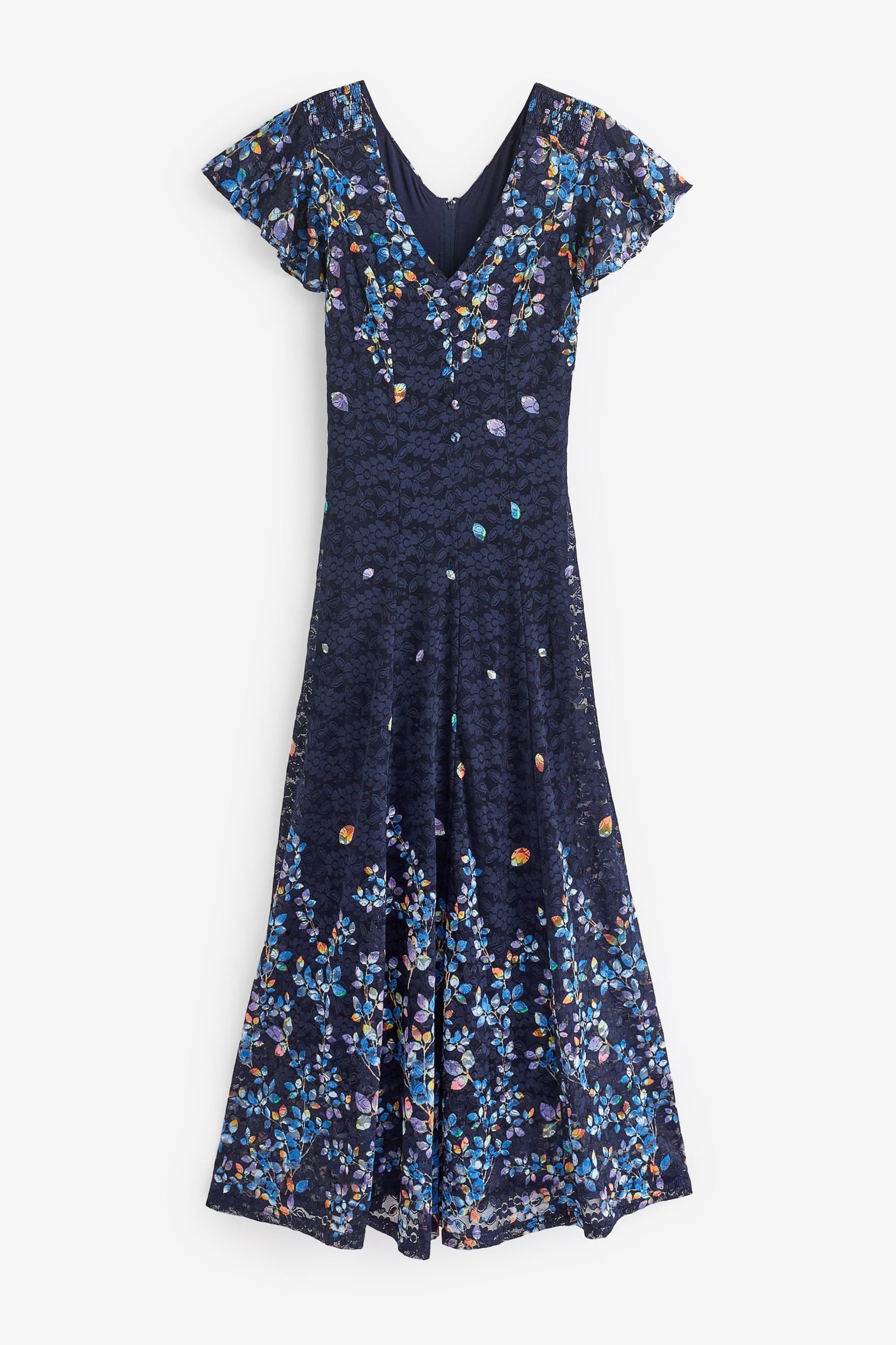 Jolie Moi Blue Mirrored Print Lace Maxi Dress - Image 7 of 7