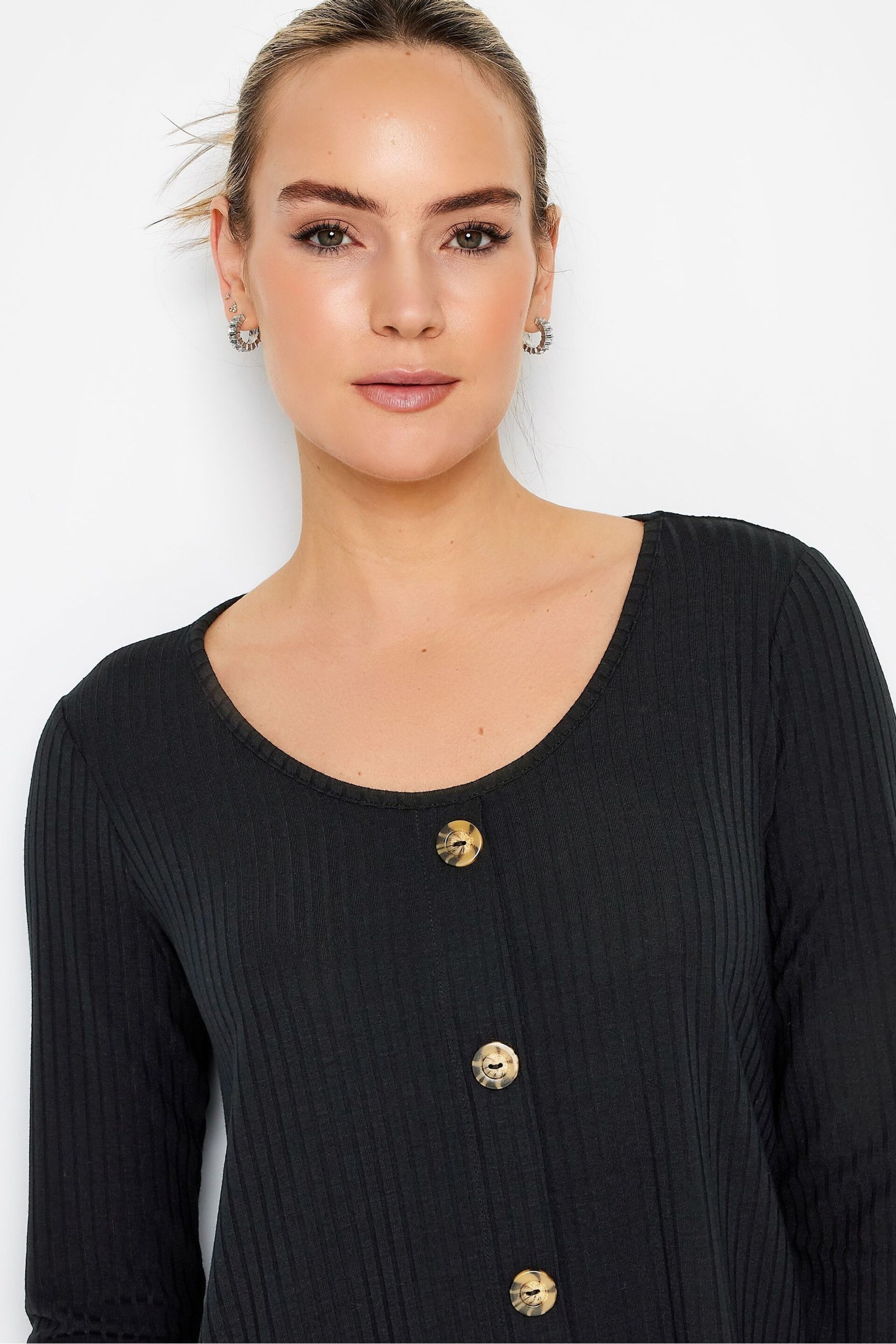 Long Tall Sally Black Scoop Long Sleeve Button Top - Image 4 of 5