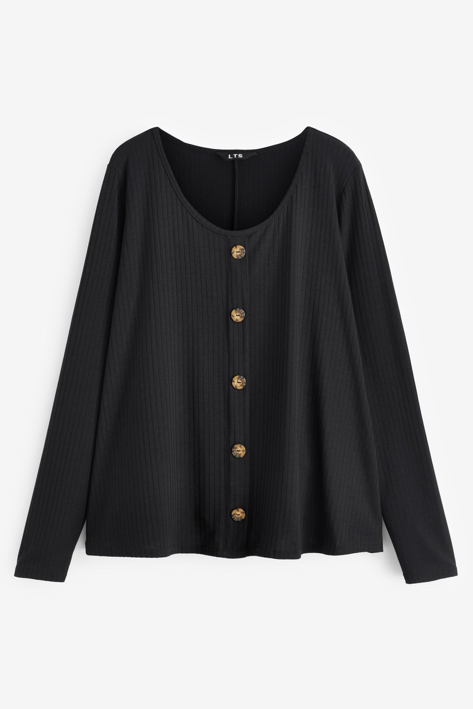 Long Tall Sally Black Scoop Long Sleeve Button Top - Image 5 of 5