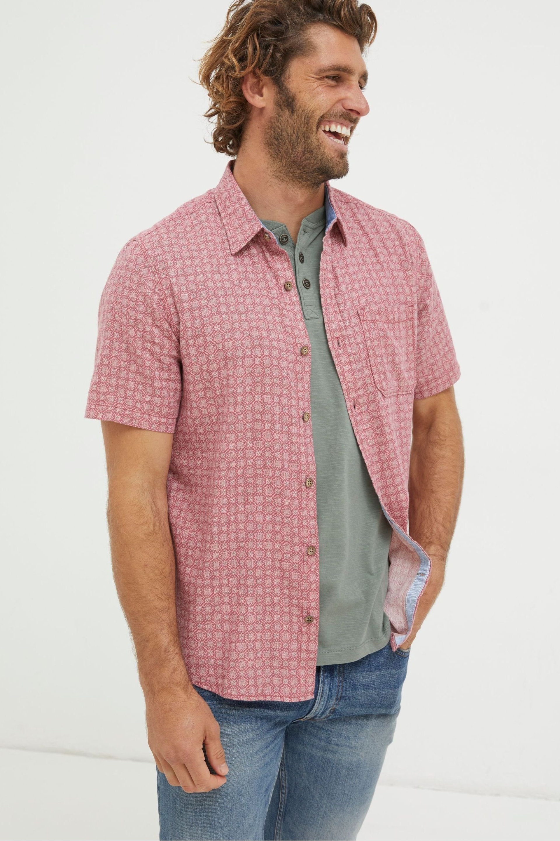 FatFace Pink Linear Print Shirt - Image 1 of 3
