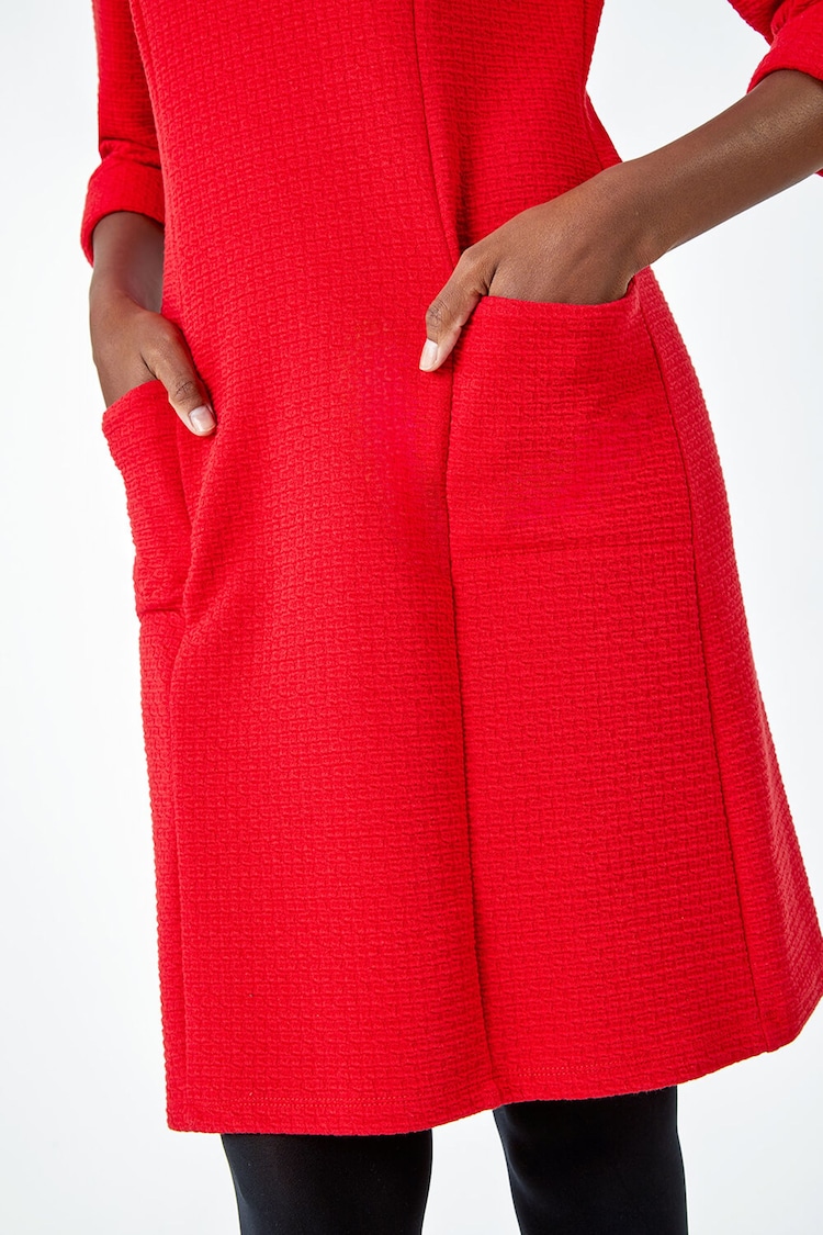 Roman Red Textured Pocket Shift Dress - Image 5 of 5